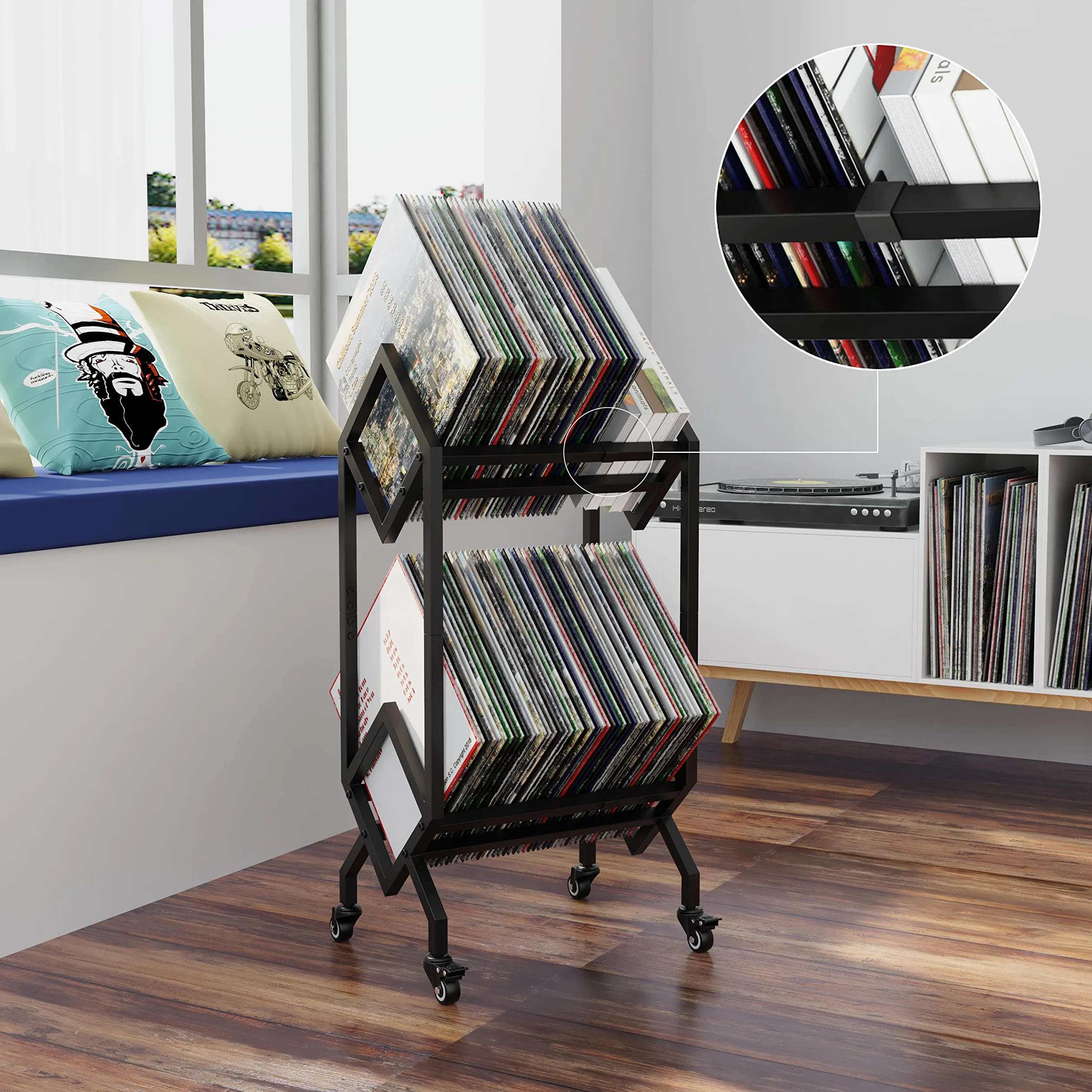 VEDECASA Supporto per dischi in vinile DJ con carrelli, facile da spostare, scaffale porta album mobile, supporto per riviste, organizer per file per ufficio - scaffale