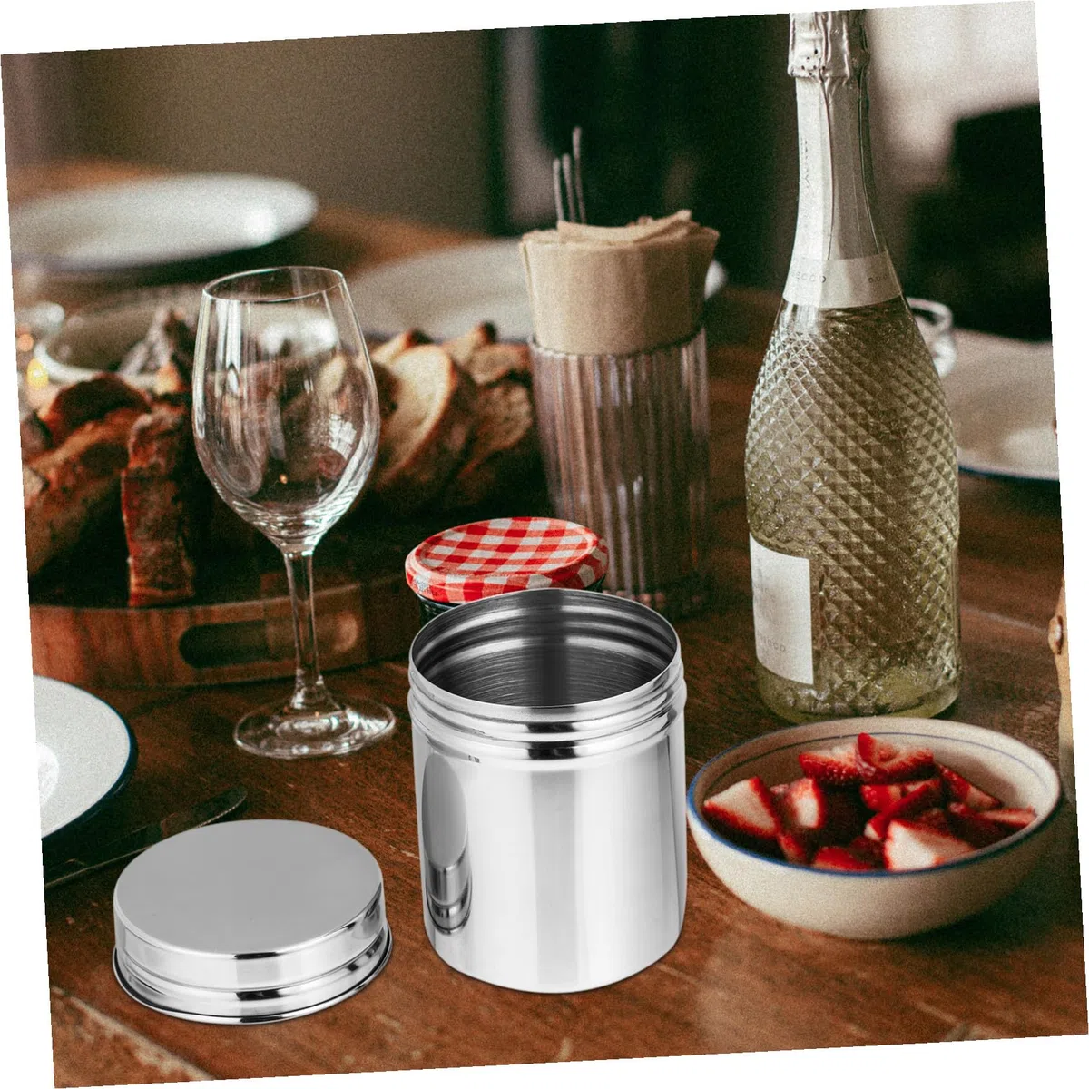 Barattolo in acciaio inox, piccolo come contenitore con tappo a vite, ermeticamente chiuso e in acciaio inox, per riporre la casa e il ristorante