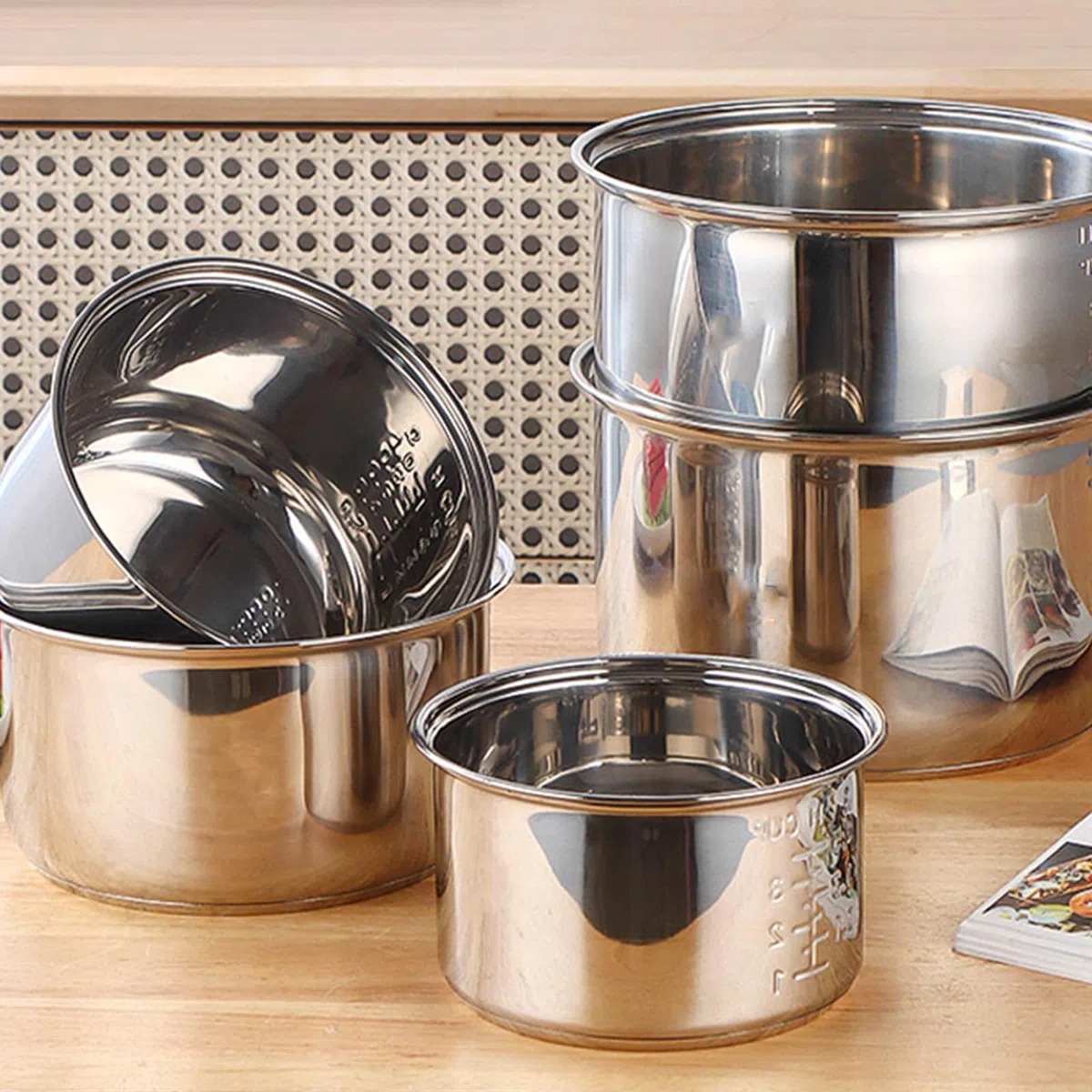 Pentole interne in acciaio inox per uso alimentare con base riscaldante uniforme, ciotola interna di ricambio antiaderente resistente per cuociriso pentola interna per cuociriso
