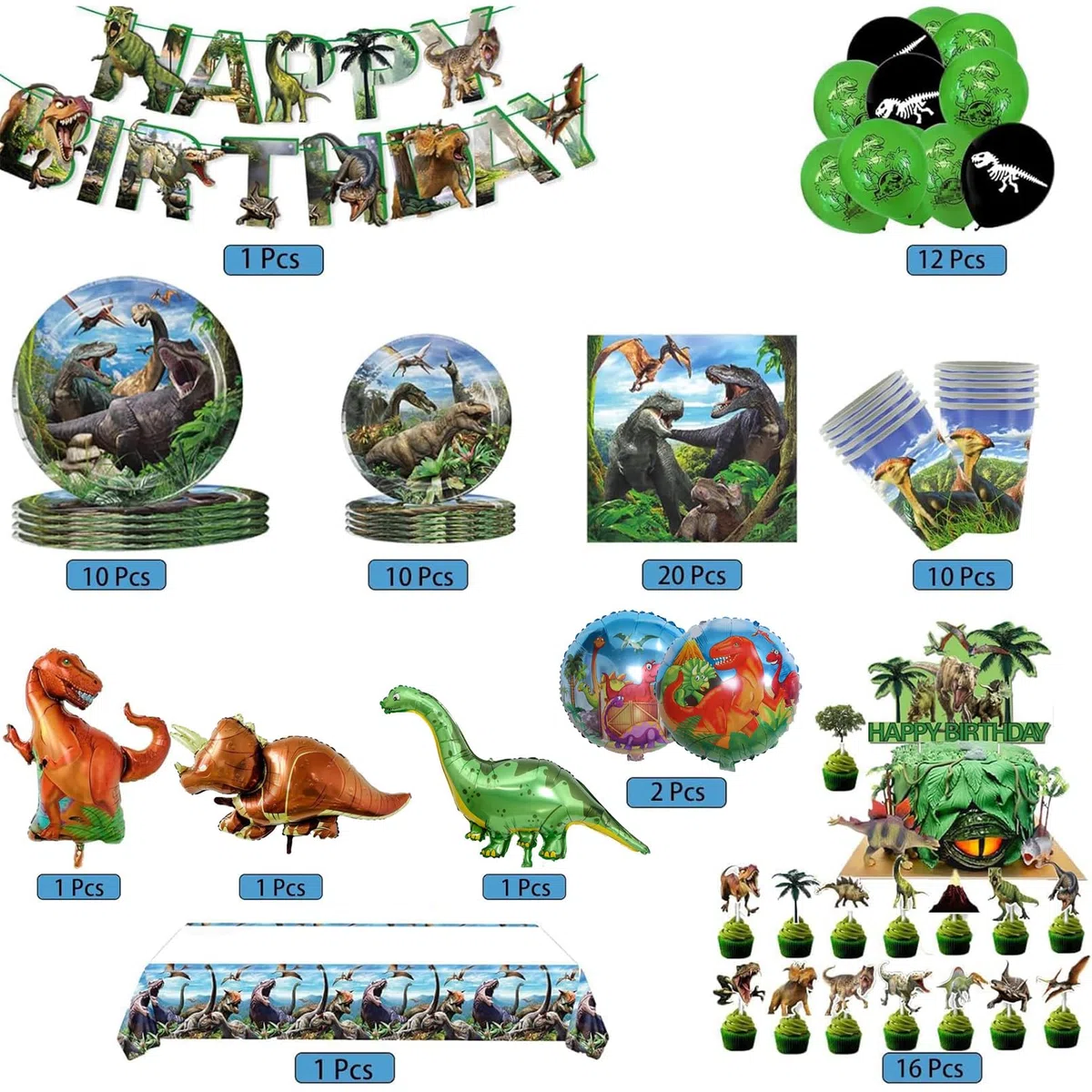 Decorazione Compleanno Dinosauri,83 Pcs Stoviglie Feste Compleanno Dinosauri, Stoviglie Per Feste,Striscione, Tovaglia.