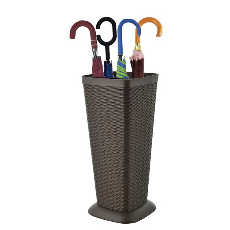 VIRSUS Portaombrelli alto in Plastica effetto Rattan 1868, misura 26x26x51,5 cm, cesta rettangolare con struttura intrecciata resistente per ombrelli, per interni ed esterni (Marrone)