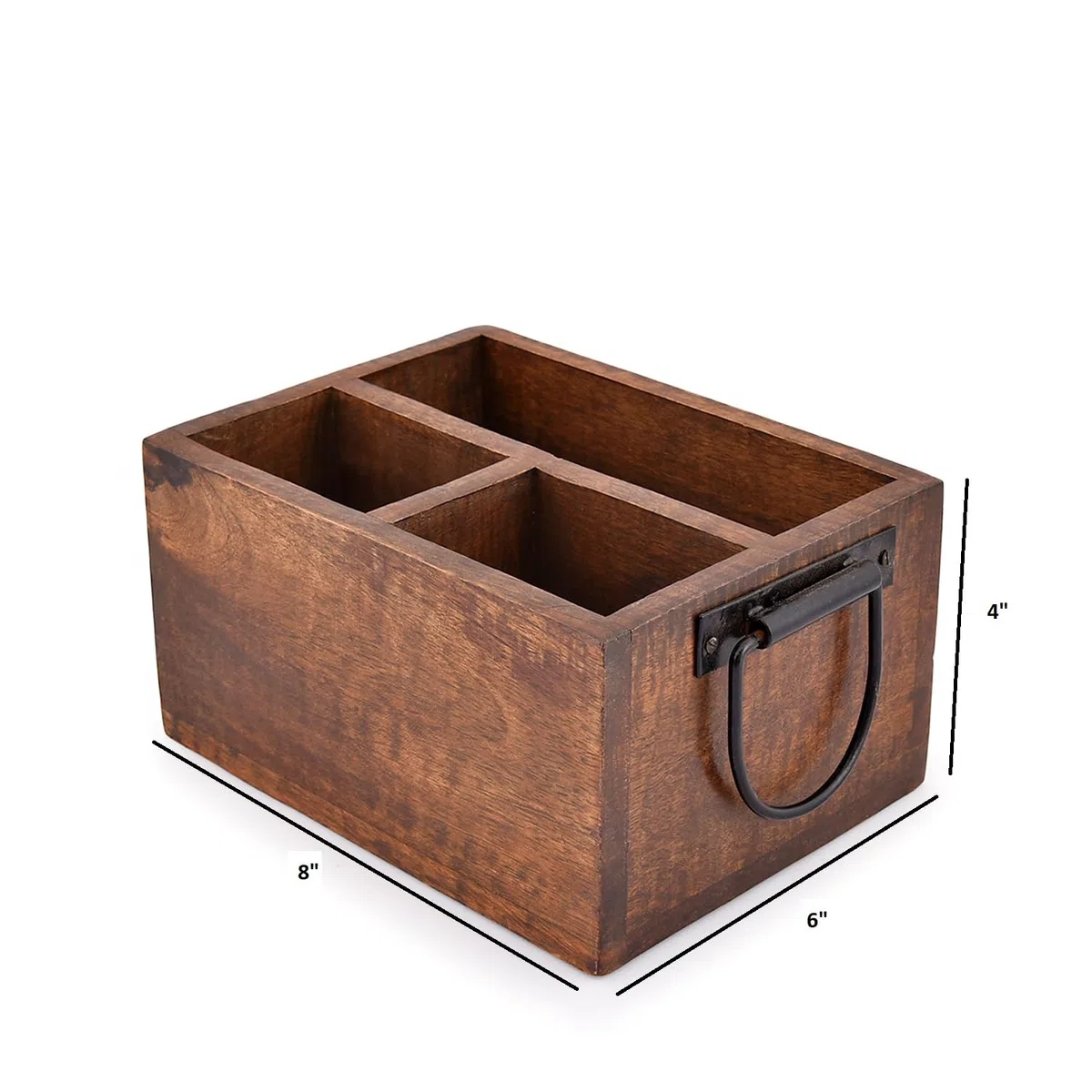 EDHAS Portaposate a 3 scomparti, con manici in metallo, per decorazione della cucina di fattoria e piano di lavoro, tavolo da pranzo, organizer per ufficio (20,32 cm x 15,24 cm x 10,16 cm