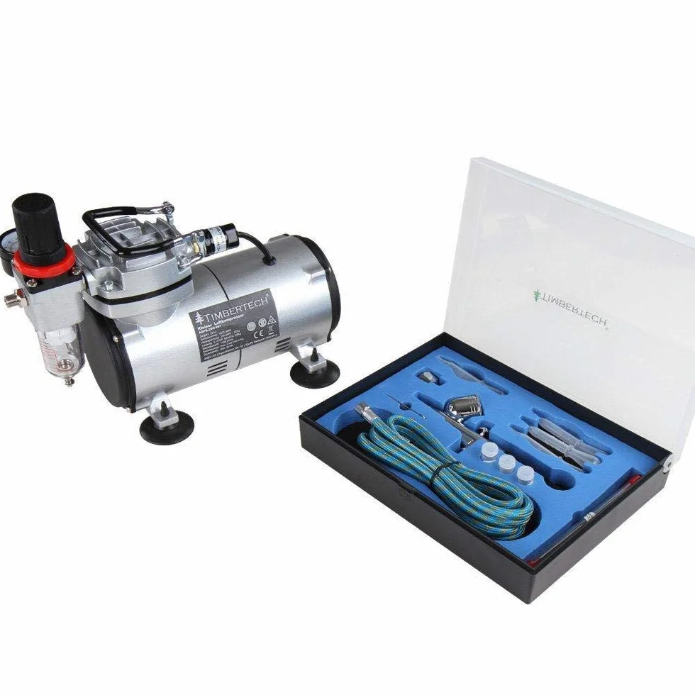 Kit aerografo Timbertech con compressore d'aria ABPST05 con flusso d'aria potente e alta pressione di lavoro per hobby e artigianato arte delle unghie per decorare torte, cosmetici, grafica e così via