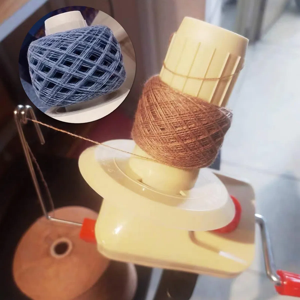 LAMXD Needlecraft - Avvolgitore per gomitoli di filati, azionato a mano, rosso, confezione portatile, facile da installare e usare, robusto con manico in metallo e morsetto da tavolo, incluso set di