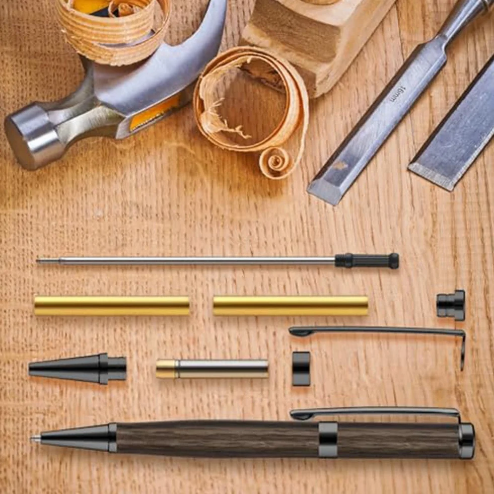 Kit da 10 Penne per Tornitura del Legno, Penna Sottile da 7 mm, con Ricarica, Nero