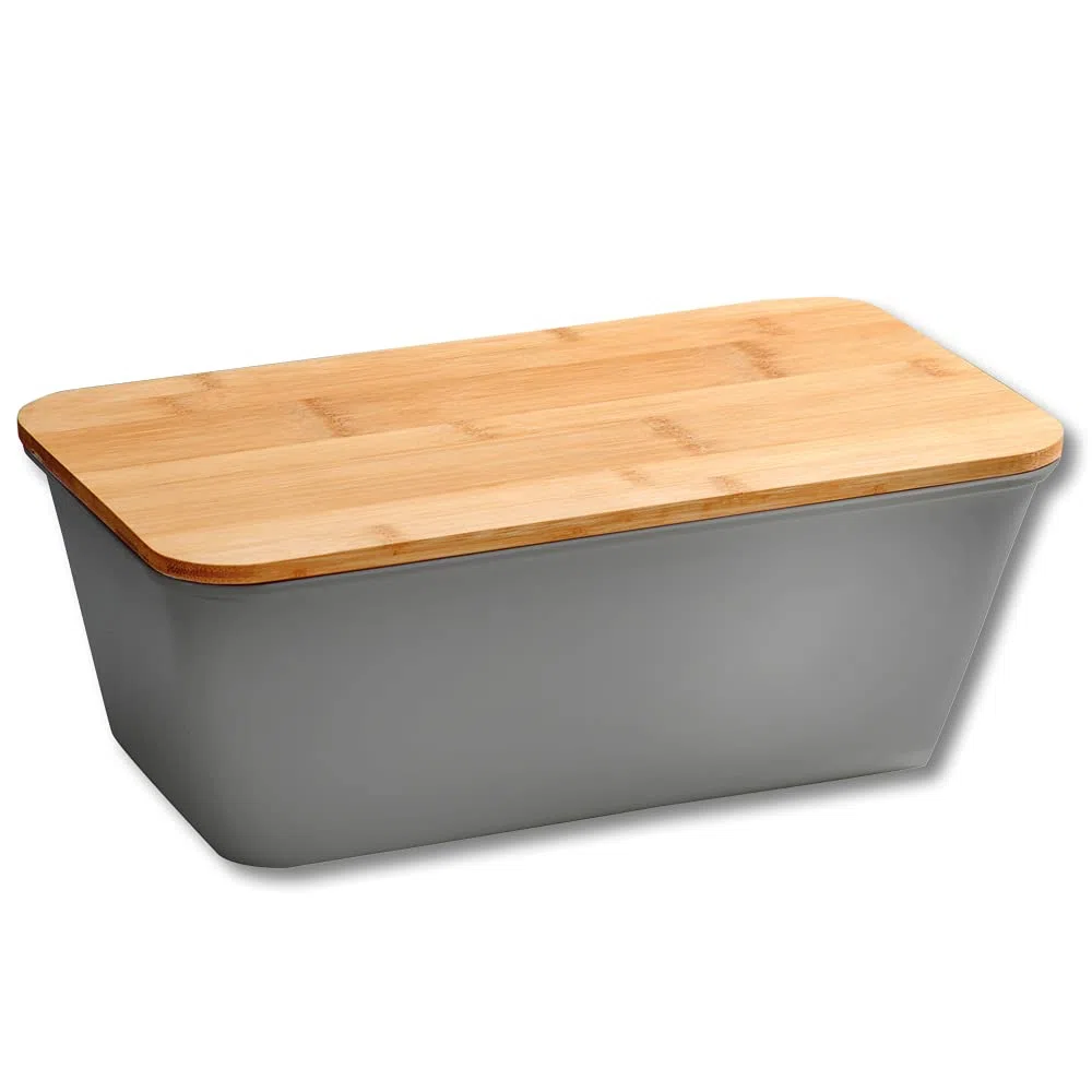Kesper 58491 Portapane in Plastica, Grigio, con Coperchio in bambù, FSC