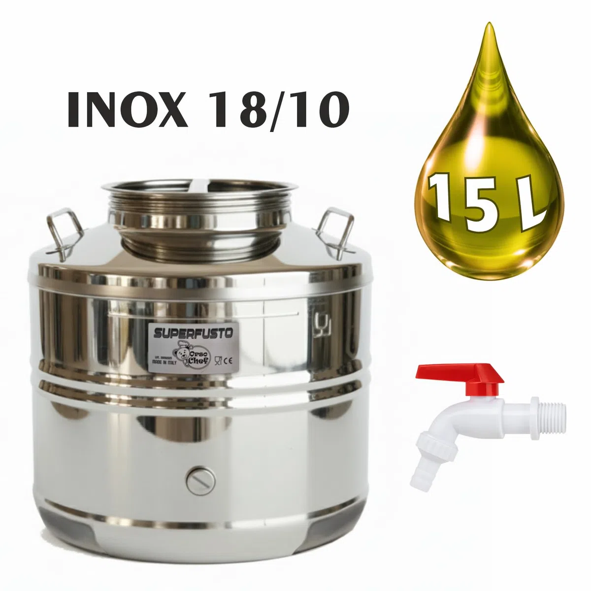 Fusto Inox 15 Litri per Olio e Vino – Extra Strong SALDATO Non Perdite in Acciaio con Rubinetto | Bidone Tanica Barile per Olio d’Oliva, Vino, Liquidi Alimentari