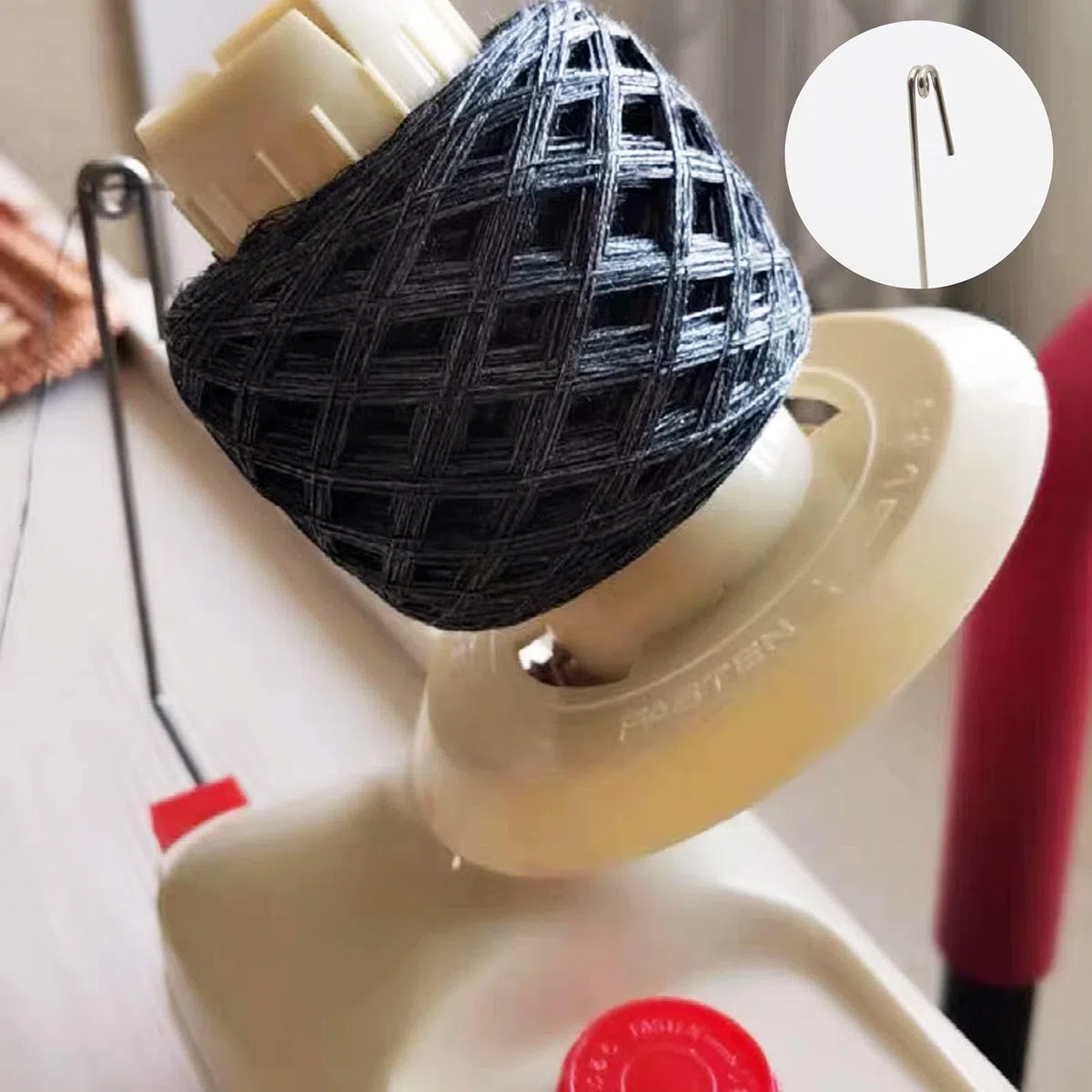 LAMXD Needlecraft - Avvolgitore per gomitoli di filati, azionato a mano, rosso, confezione portatile, facile da installare e usare, robusto con manico in metallo e morsetto da tavolo, incluso set di