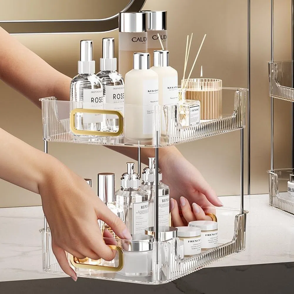 Organizer da bagno a 2 ripiani trucchi mensola per cosmetici prodotti per la cura della pelle porta profumo vassoio da toeletta organizer da cucina e portaoggetti (Vassoio)