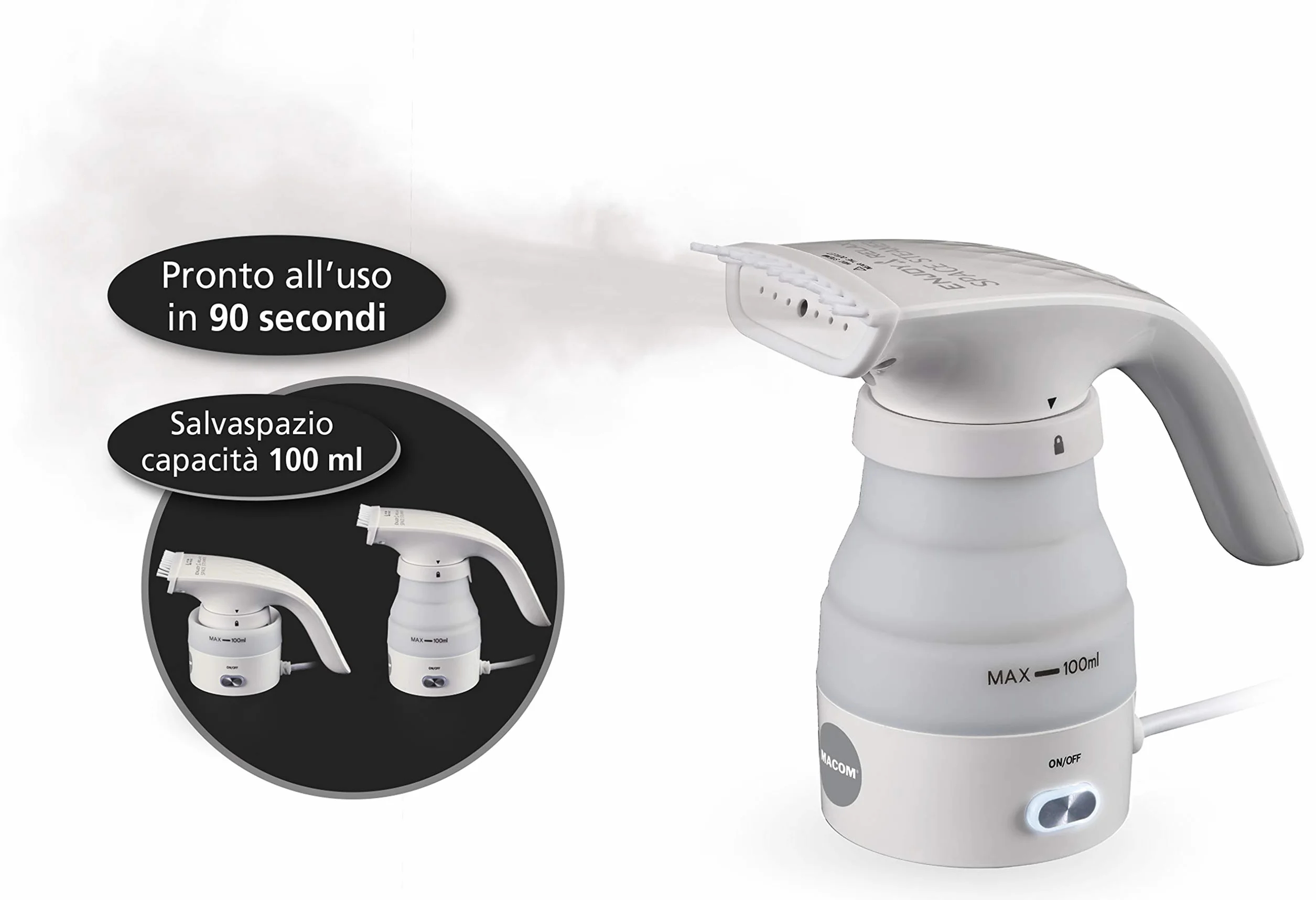 MACOM, Stiratrice Verticale da viaggio, Enjoy & Relax 875 Space Steamer