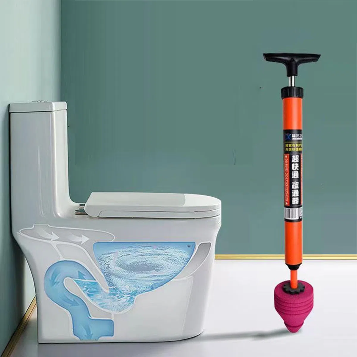 Sbloccante WC – Set di stantuffo per WC ad alta pressione, stantuffo per WC aggiornato, pistone per scarico ad aria resistente, per sbloccare l'intasamento del tubo di scarico del pavimento