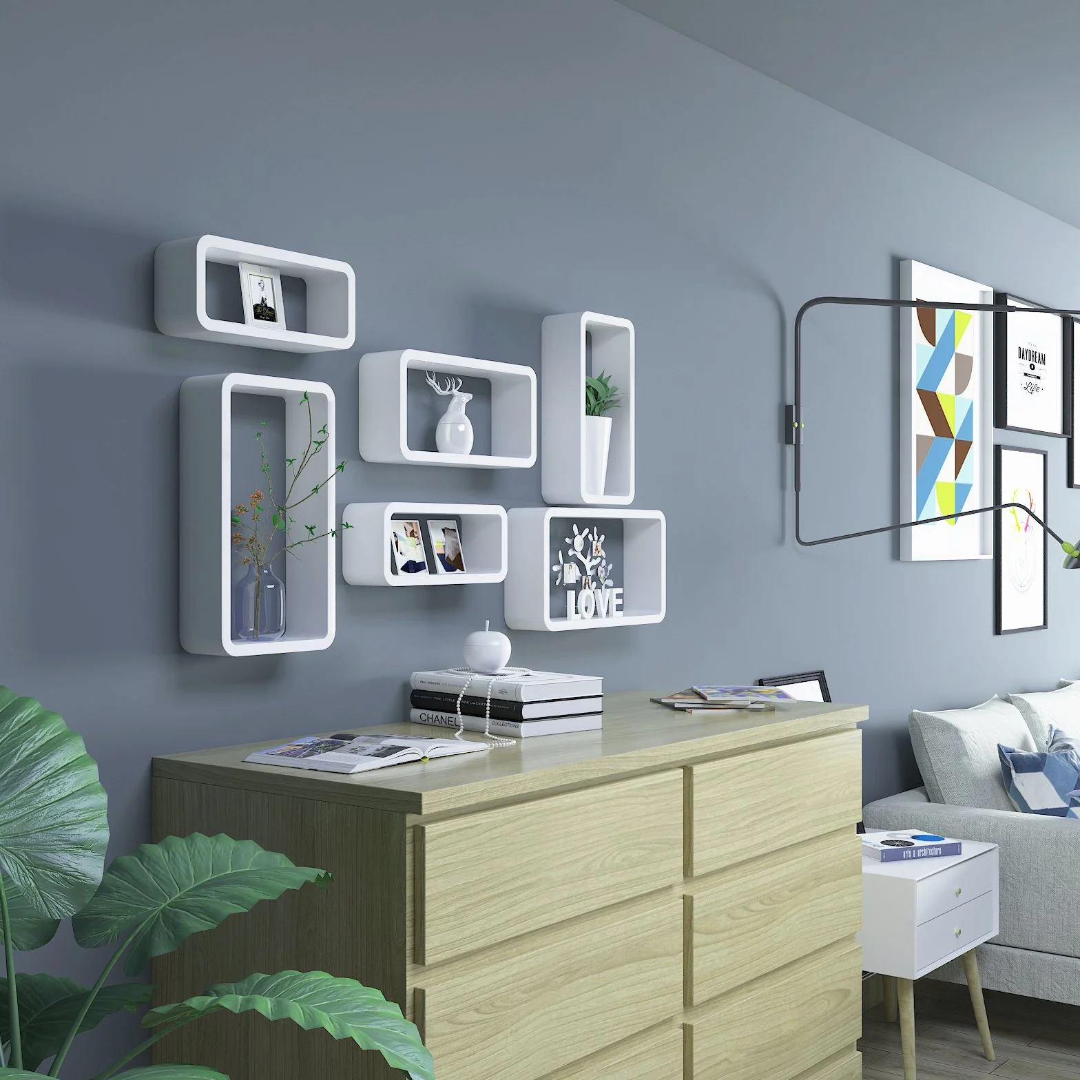 SONGMICS Set di 3 Mensole da Parete Scaffale Carico Massimo 15 kg MDF 44 39 34 cm Bianco LWS97W