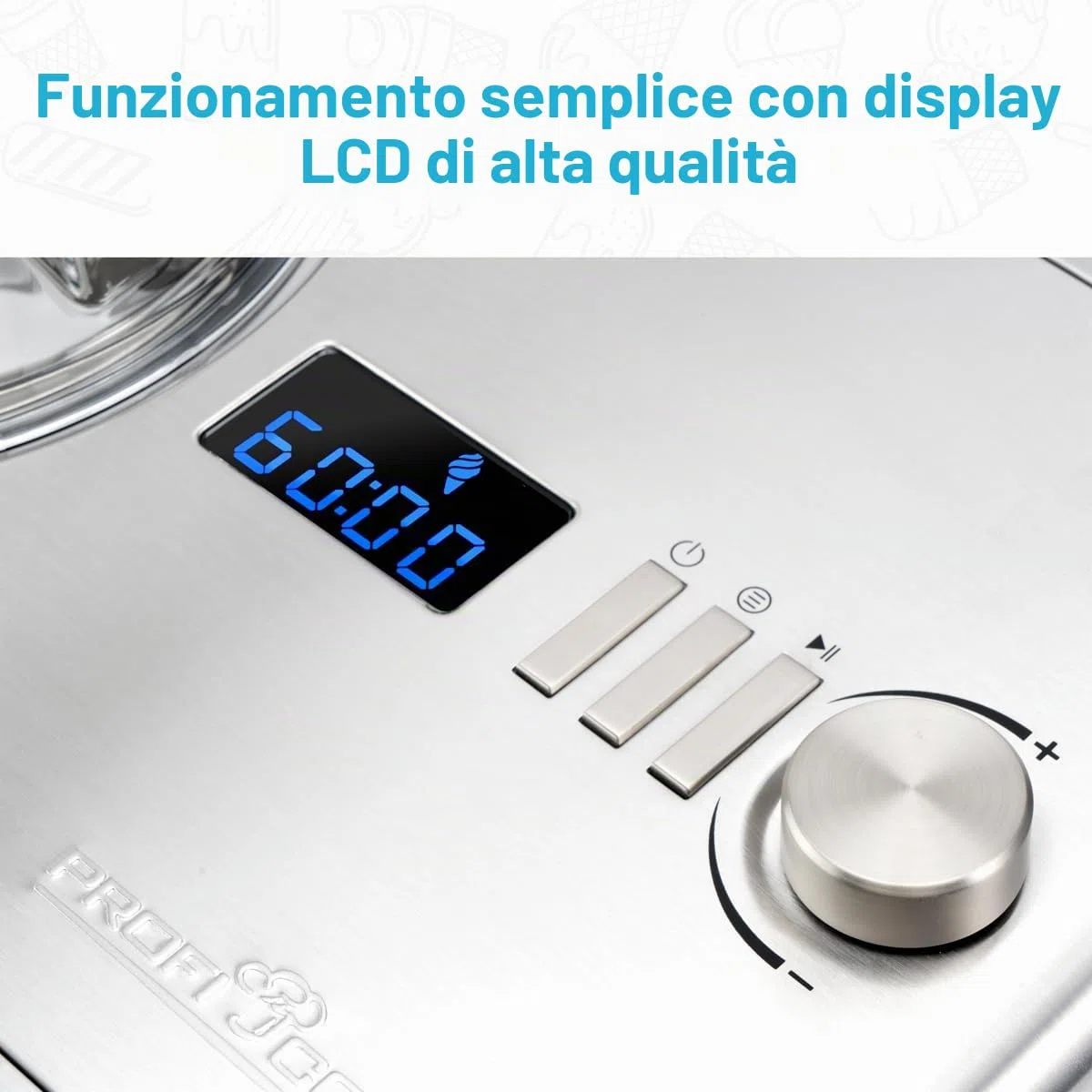 Profi Cook PC-ICM 1091 N - Macchina per gelato e yogurt 2 in 1, per fino a 1500 ml di gelato o yogurt, raffreddamento professionale a compressore, display LCD, alloggiamento in acciaio INOX