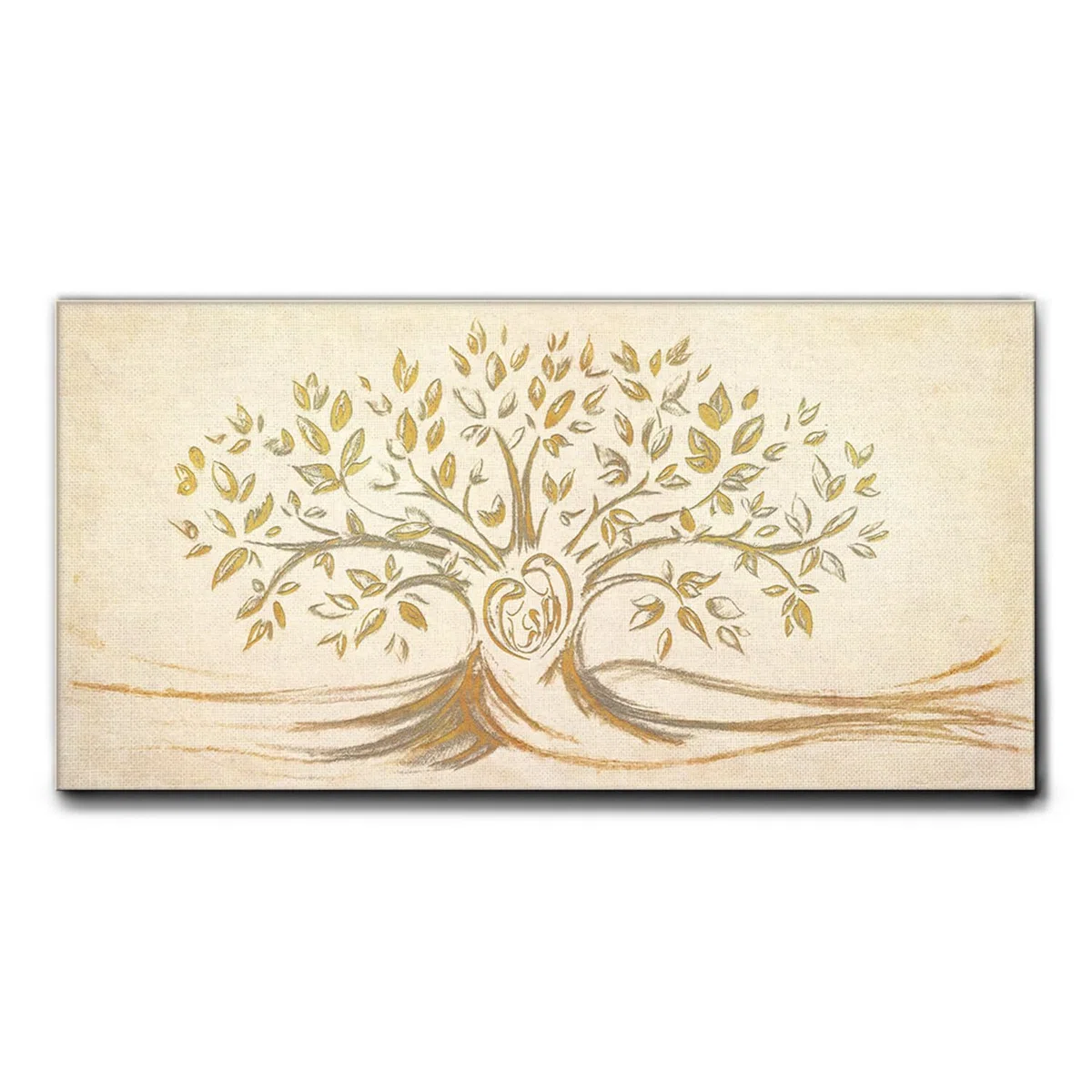 Giallobus - Quadro - 05 - Capezzale Moderno - Sacra Famiglia e Albero della Vita - Gold&Rose - Tela Canvas Telaio Standard - 100x50 - Pronto da Appendere - Quadri Moderni per la casa
