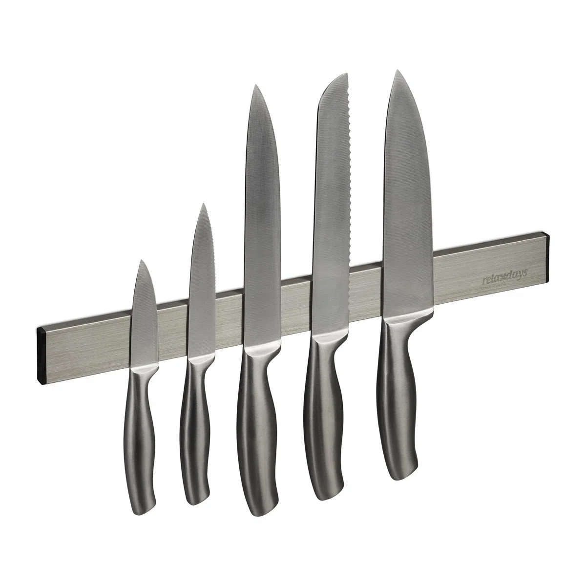 Relaxdays Barra Magnetica Portacoltelli in Acciaio Inox, Autoadesiva, Asta Lunga 40 cm, Guida a Parete, Argento Nero