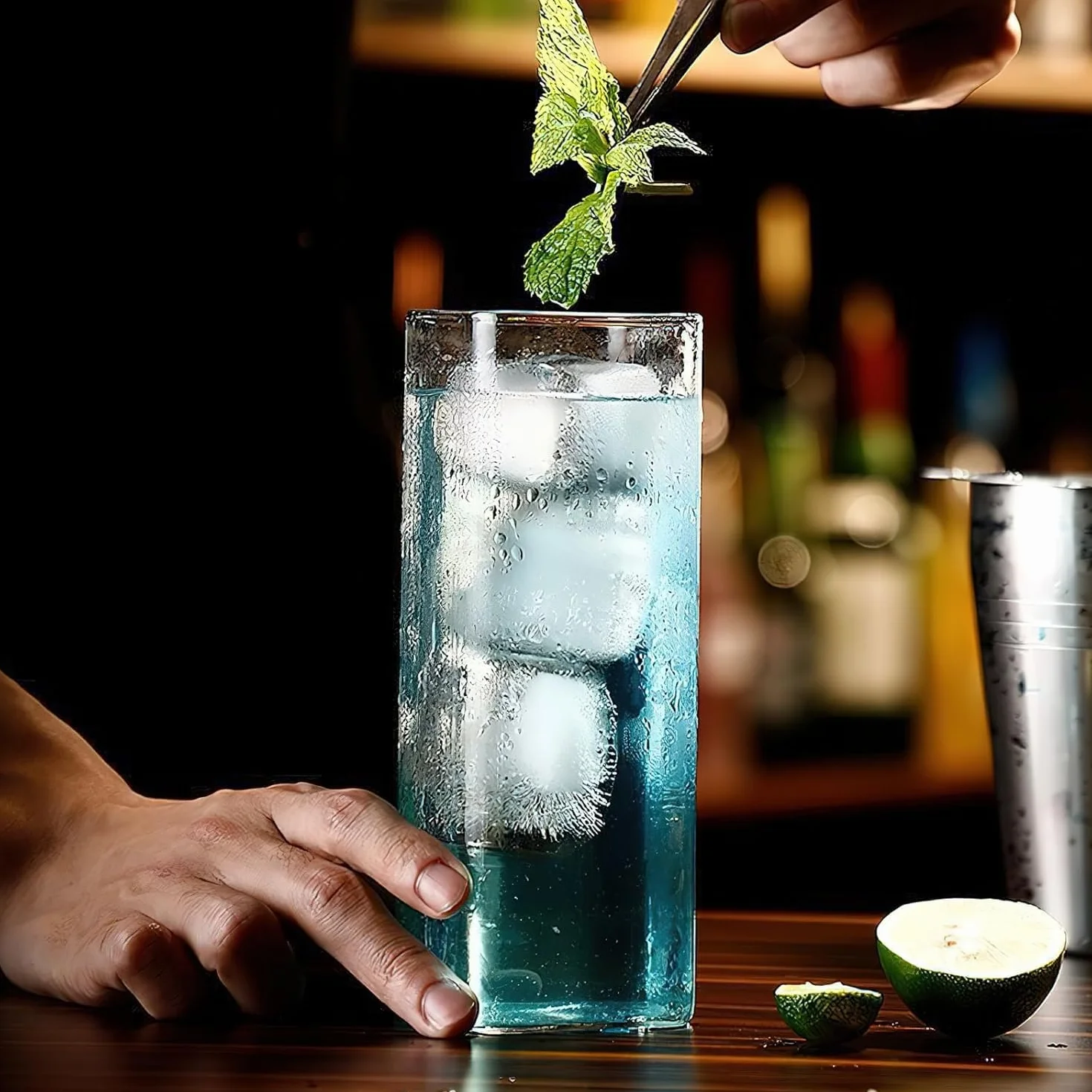 HENGBIRD Bicchieri da Long Drink Trasparenti 400 ml, Set 4 Pezzi, Sottili Quadrati in Vetro Borosilicato, Eleganti per Acqua, Succo, Birra, Bevande e Cocktail Mojito