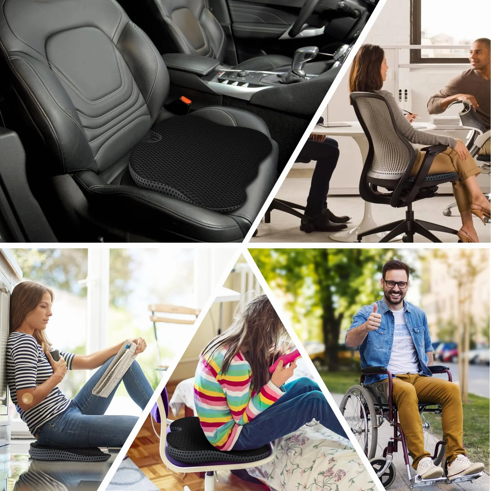 Cuscino per Sedia Auto, Cuscino a Cuneo Cuscino per Sedile in Memory Foam per Auto Cuscino Per Auto Per Sedile Del Conducente Auto Sedia Da Ufficio Sedie A Rotelle
