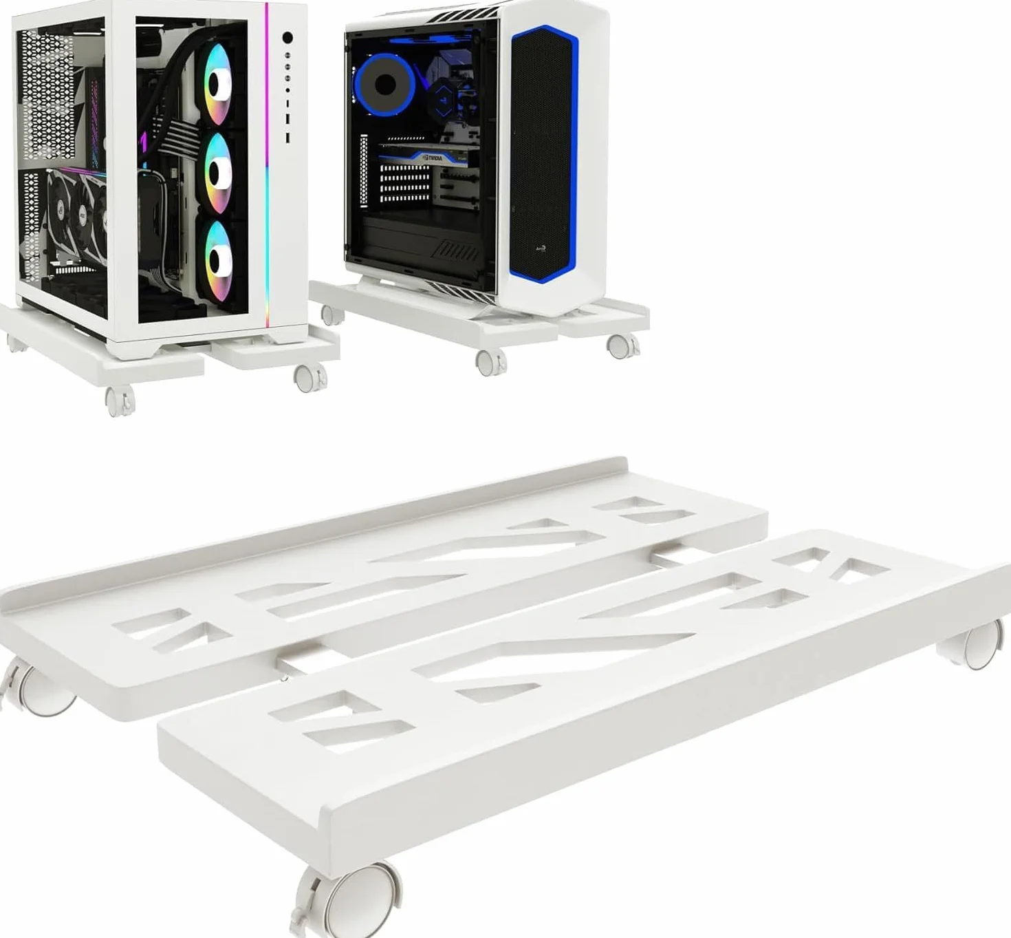 Supporto mobile per CPU, adatto per supporto per computer a torre PC, supporto universale per CPU con quattro ruote, supporto da tavolo per computer, colore bianco.