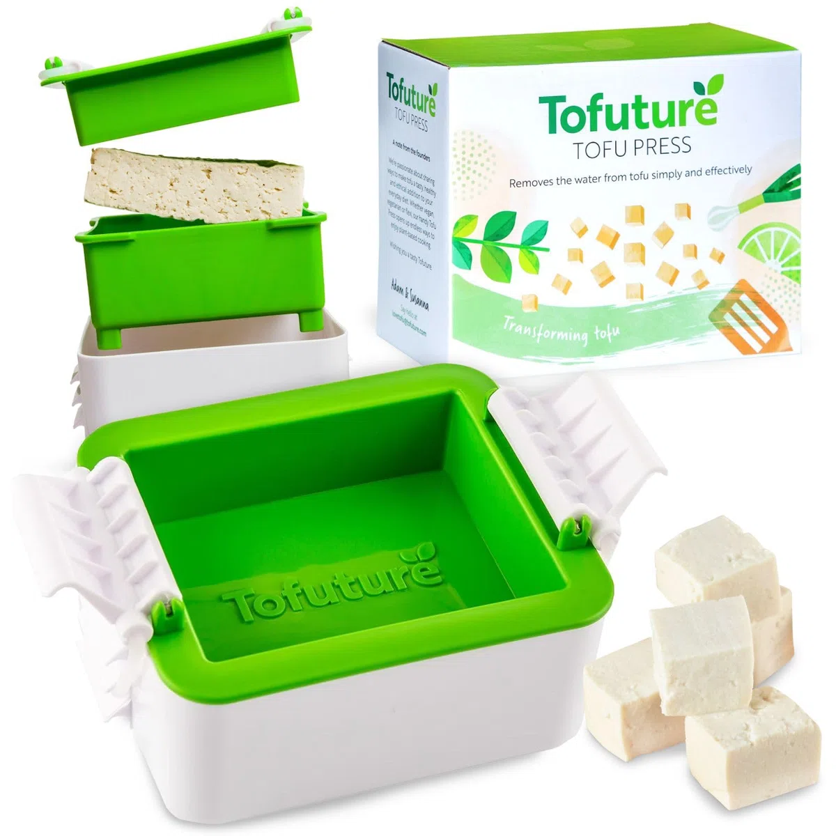 Tofuture Tofu Press – L'Originale, senza BPA, lavabile in lavastoviglie – Per un tofu più gustoso e compatto – Facile ed efficiente – Ideale per la preparazione dei pasti – 227g-400g tofu