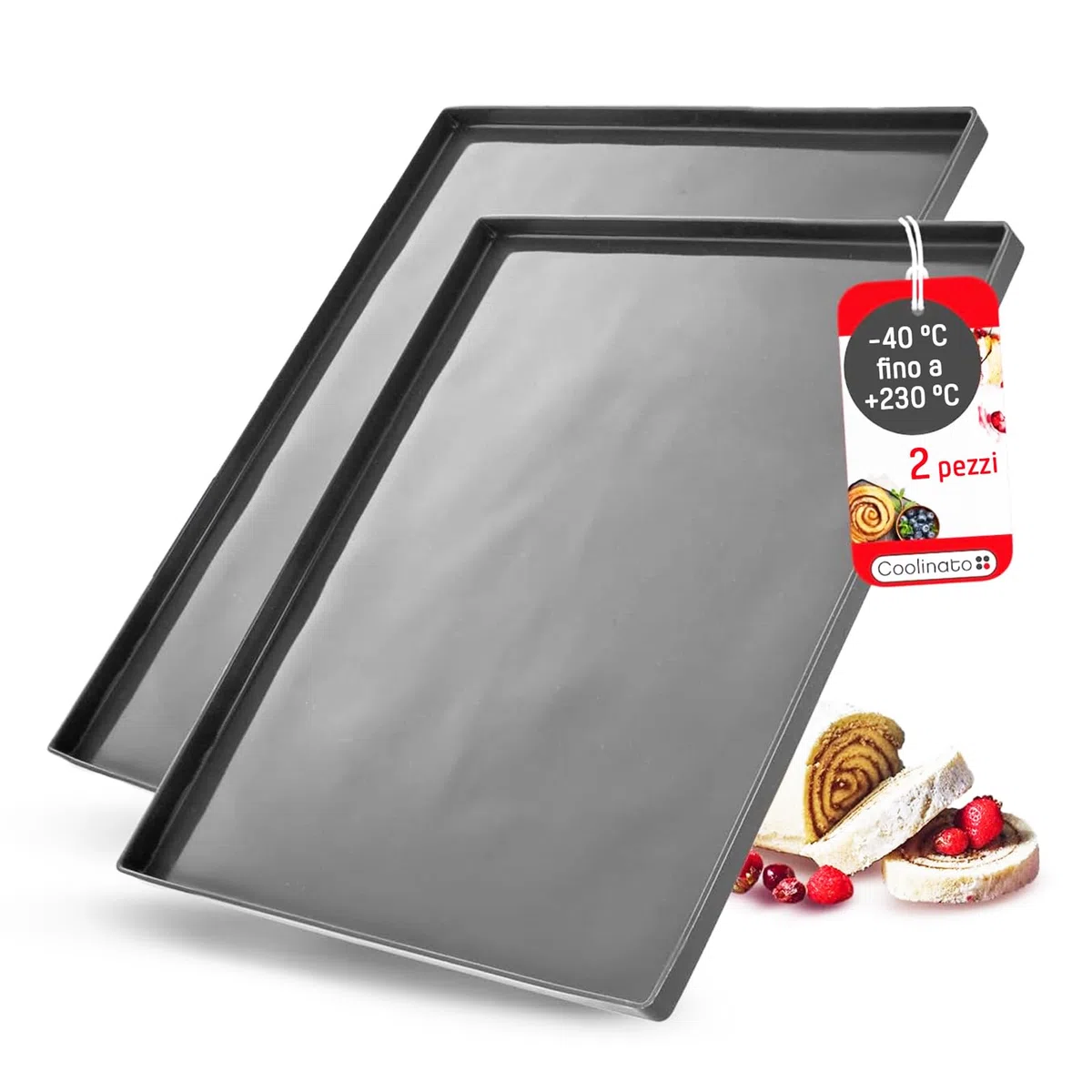 Coolinato - Set di 2 tappetini forno silicone con bordo grigio - Base in silicone platinico ribordata anti-sgocciolamento 36,5x27x1cm resistente al forno fino a 230°C e antiaderente incl. 4 ricette