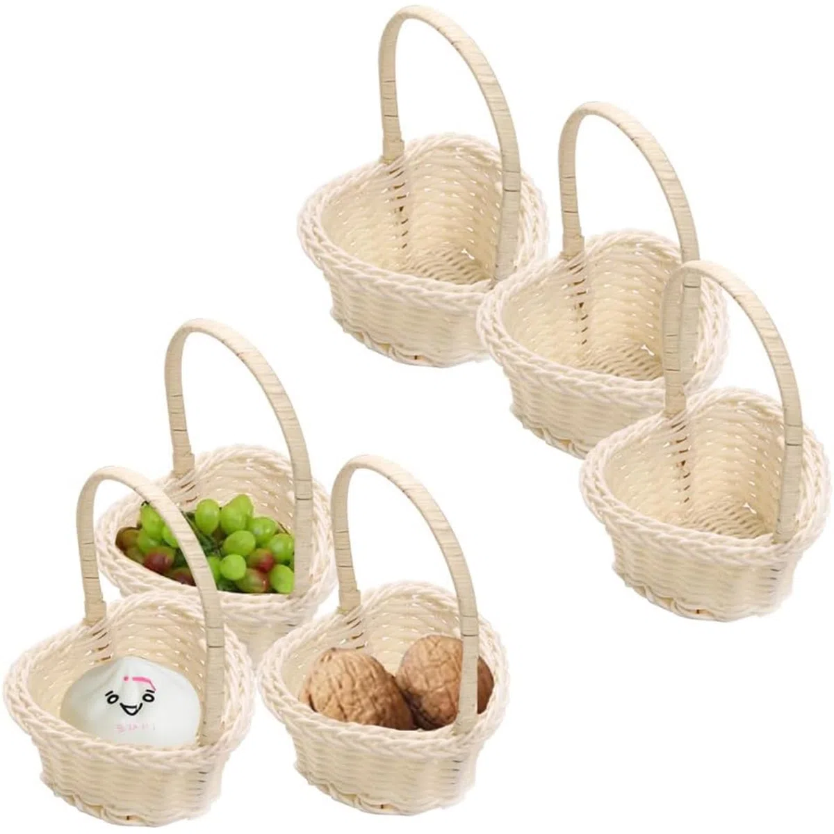 Cestini In Vimini Con Manico, 8 Pezzi Cestini Piccoli In Vimini, Contenitori Di Fiori per Matrimoni, Contenitori Da Canestri, Mini Canestri Di Rattan per Regali, Rustici, Matrimoni, Feste, Bianco