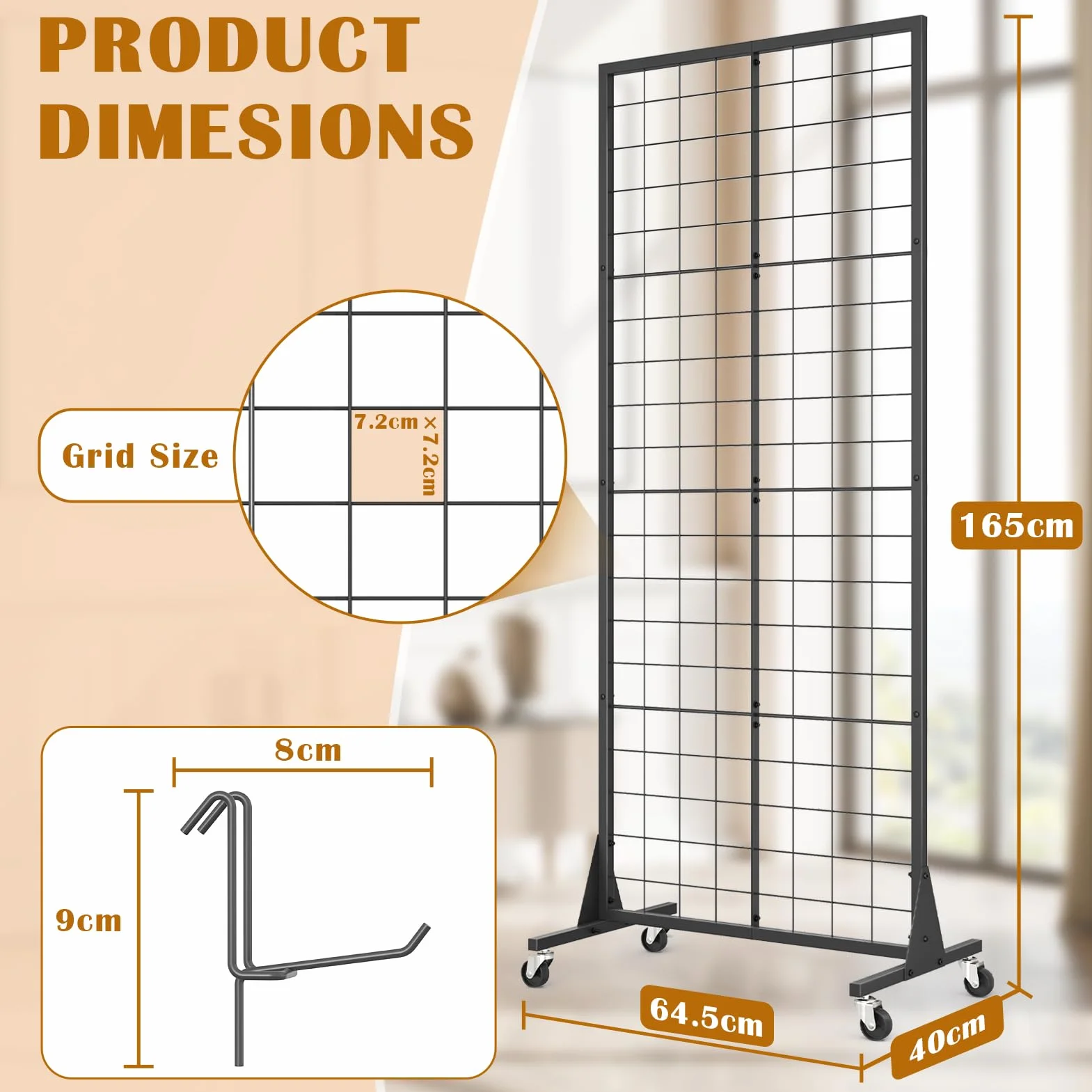 WELDUN Gridwall Espositore con Ruote, Esposizione Fotografica in Metallo con Ganci, Pannelli Mobili a Terra e Pannelli per Vendita al Dettaglio