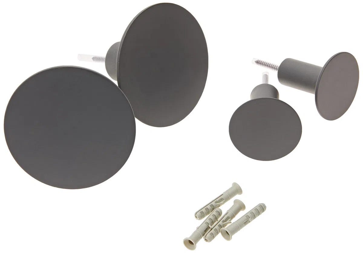 Blomus Set di 4 ganci da parete, moderna colorazione canna di fucile, di alta qualità, materiale di fissaggio, 2 pezzi diametro 8,5 cm, 2 pezzi diametro 5 cm, altezza 45 mm, canna di fucile, 65800