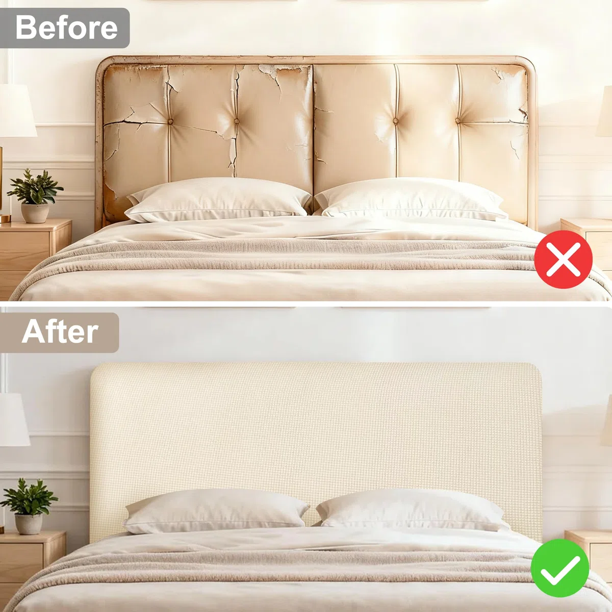 Copri Testiera Letto Elastico Copertura Testiera Letto Forma di Chicco di Mais Rivestimento Antipolvere per Testiere Letto Bianco Sporco 120cm