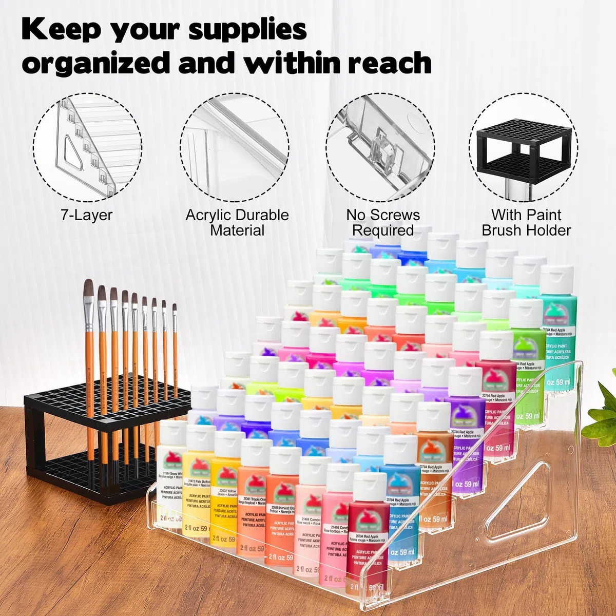 YEXEXINM 2 organizer per colori acrilici con porta pennelli, 7 strati di vernici trasparenti, per artigianato, hobby, modellini in miniatura, bottiglia di pigmento leggero
