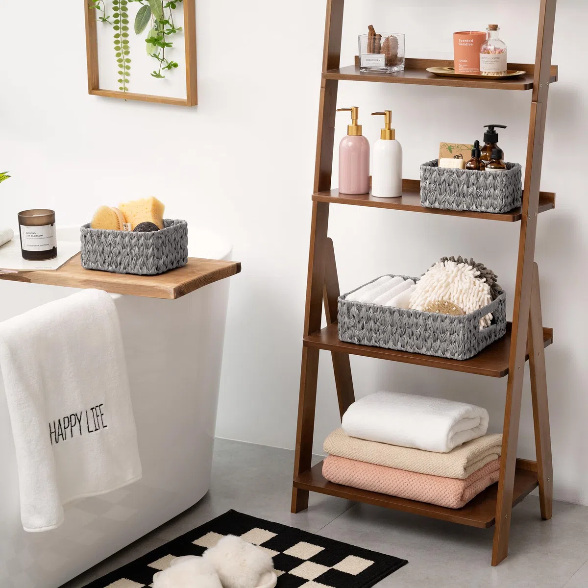 GRANNY SAYS Cestini Bagno Portaoggetti, 3 Pezzo Cestini Vimini, Ceste in Vimini da Scaffale Cestino Portaoggetti Bagno, Grigio