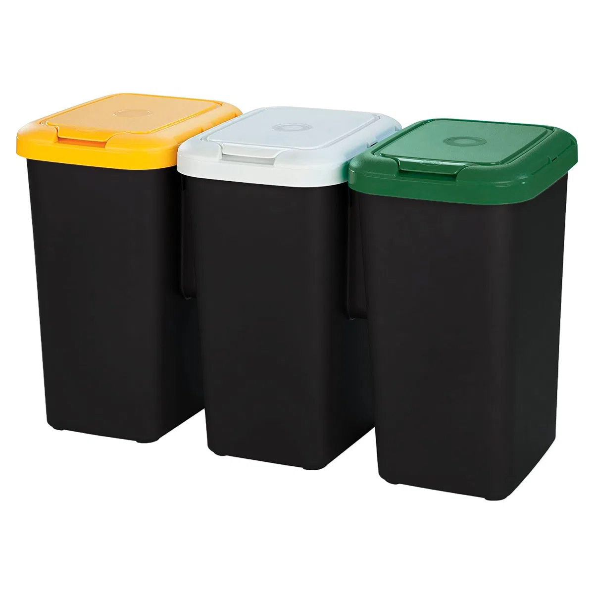 Tontarelli Inde Set 3 bidoni per il riciclaggio da 75 litri in totale realizzati in plastica 79 x 33 x 48 cm, nero, 77 x 32 x 47,5
