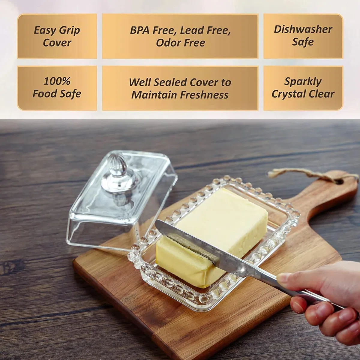Burriera in Vetro, Contenitore per Burro da Cucina, Igienica Con Fresh-Contenitore per Torte, 100% Senza BPA - Per 250 g di Burro Fresco