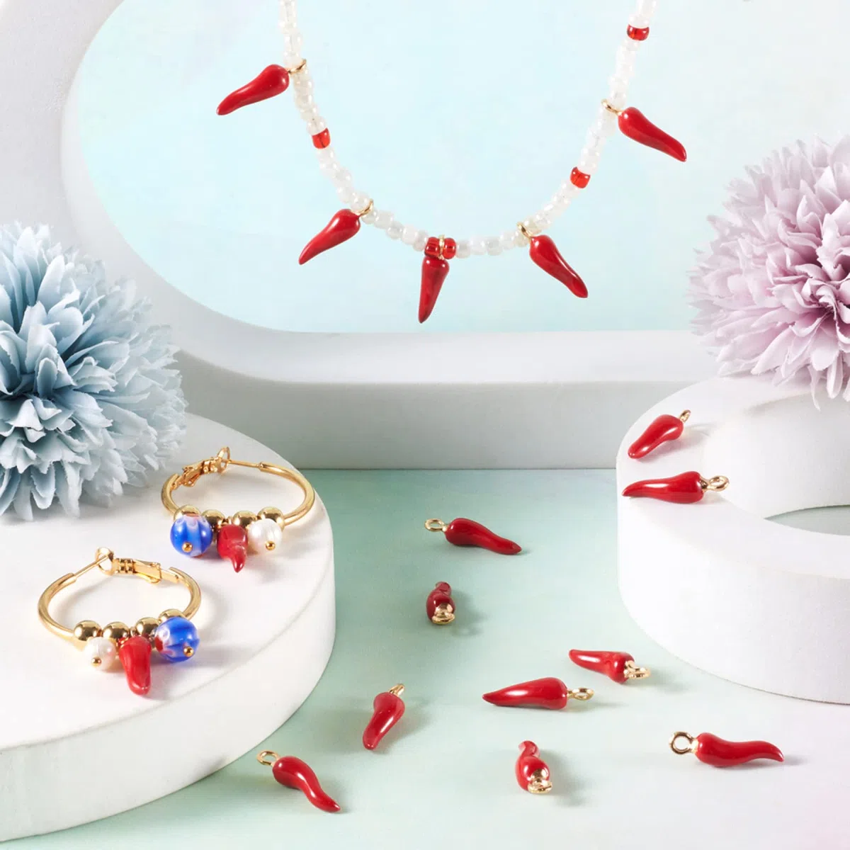 100 ciondoli in lega smaltata a forma di peperoncino rosso, accessori per gioielli, bracciali, orecchini, collane, fai da te, foro: 2 mm