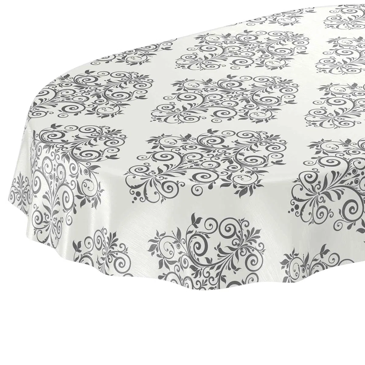 Tovaglia in tela cerata, lavabile, motivo viticci, colore beige/crema, ovale, 220 x 140 cm