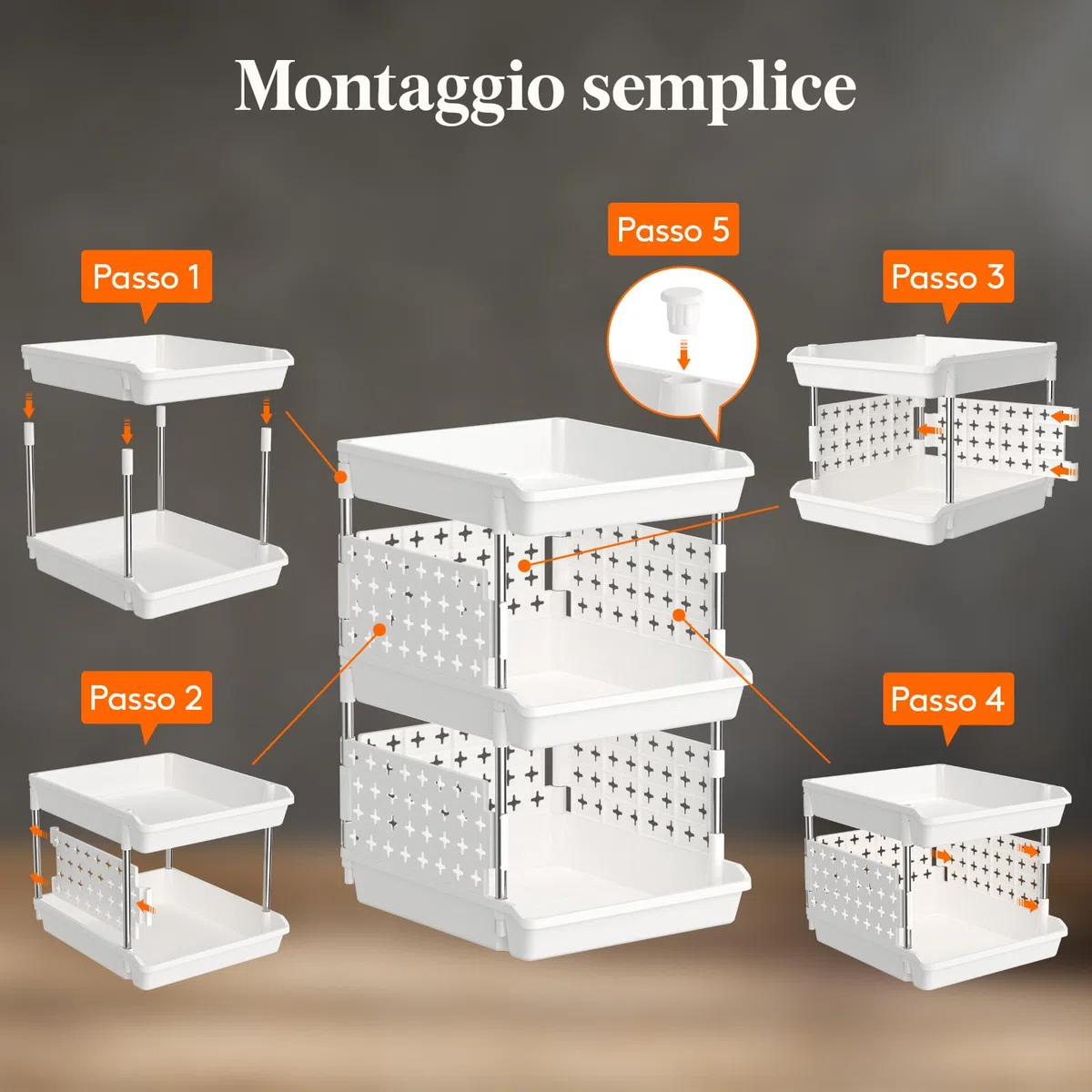 Lifewit Cassetti Impilabili, Plastica Scaffale Portaoggetti Cucina Cassettiera Armadio Interna, Organizer Portaoggetti, 35 x 30 x 54 cm, Bianco, 3 Livelli