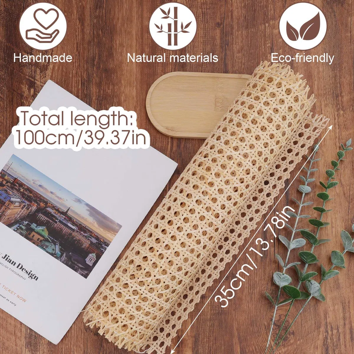 35cmx100cm Rattan Rotolo Naturale, Fatto a mano Fettuccia Rattan, Paglia de Vienna per sedie, Fettuccia in Rattan per Mobili, Cestini, Sottobicchieri, Fai Da Te
