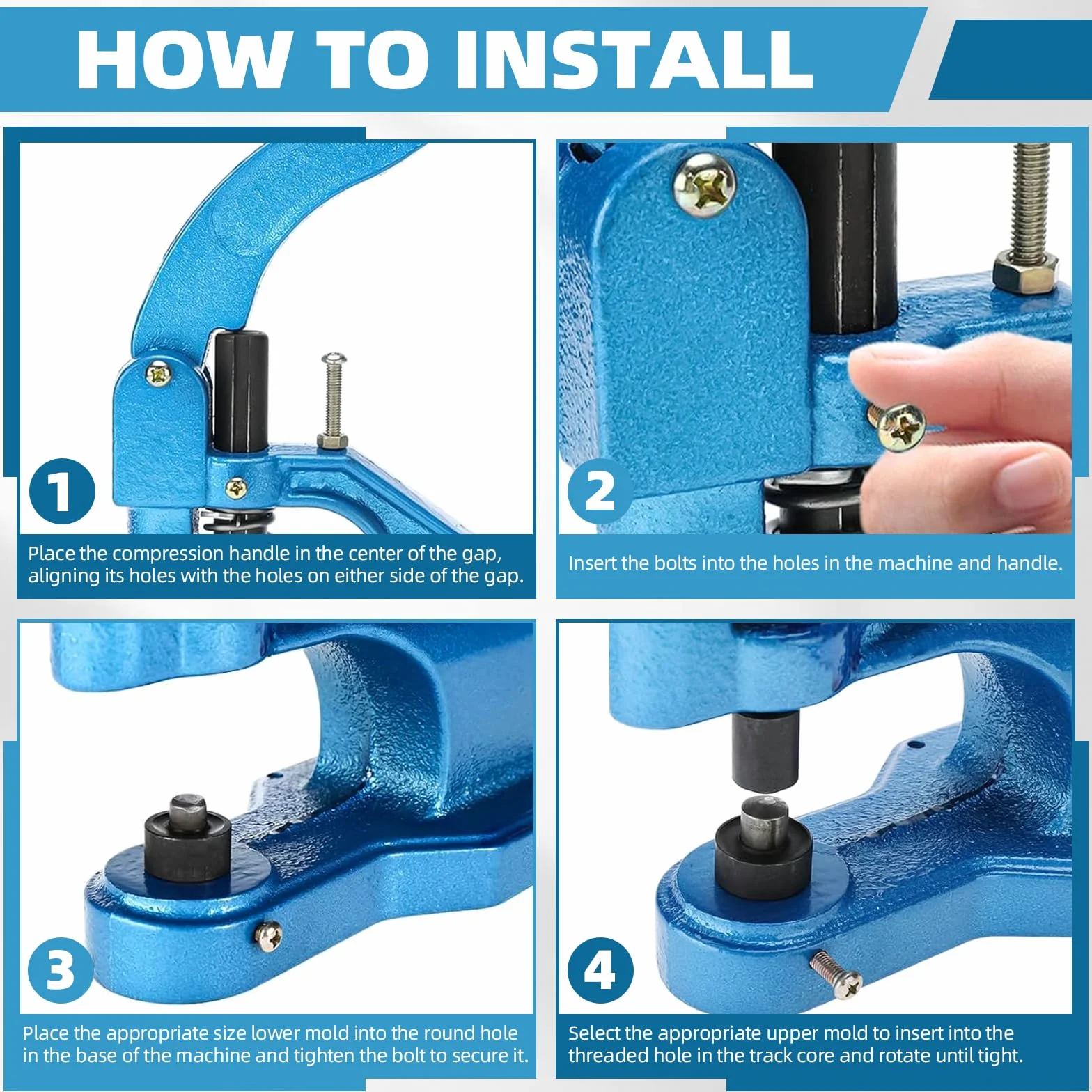 BOOMSTART Occhiellatrice Manuale Professionale, Macchina per Occhielli Metallici 6/10/12 mm con 1500 Pezzi Argento per Teloni PVC, Tessuti, Borsa
