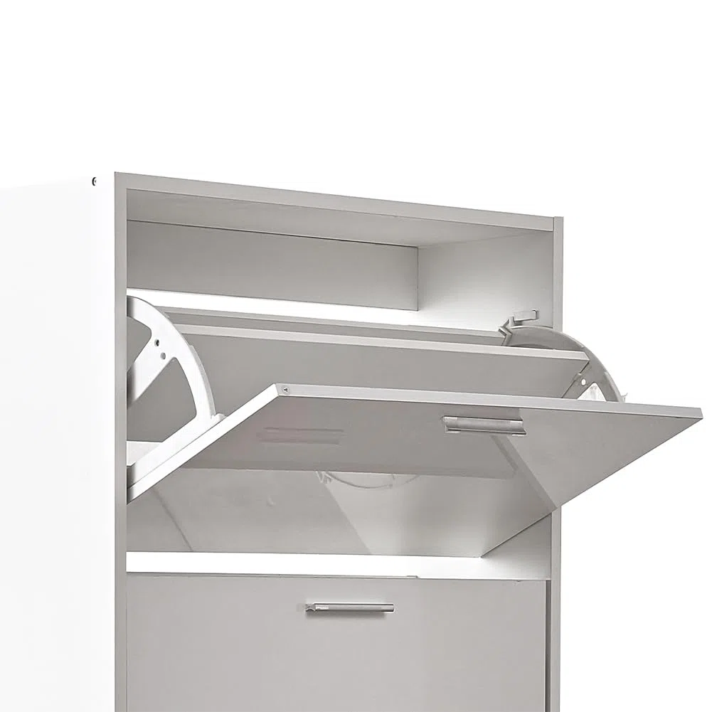 BAKAJI Scarpiera Salvaspazio Slim Portascarpe in Legno MDF con 4 Ante Laccate Lucido a Ribalta e Doppia Profondità 59 x 22 x 169.5 cm Bianco Lucido, 4 Ante