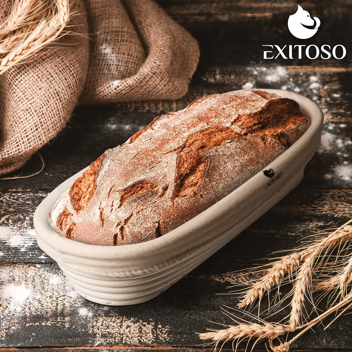 EXITOSO Cestino Lievitazione Rotondo in Rattan 25cm - Panificazione di 1kg di Pane - Grande Cesto Ciotola per Impastare