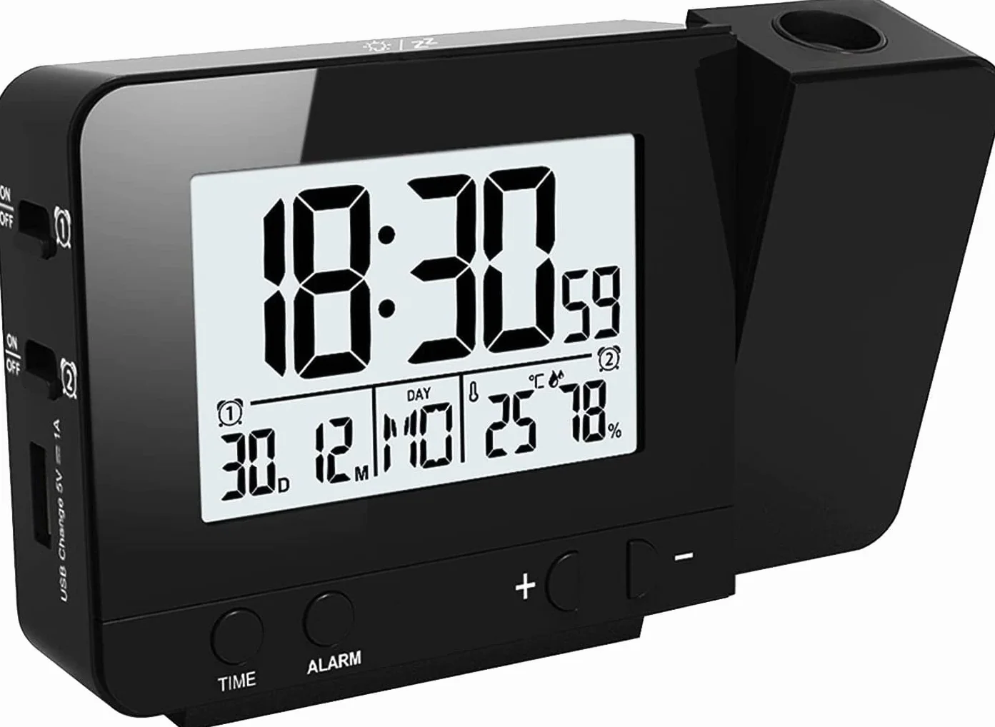 Houkiper Sveglia con Proiettore, Sveglia Digitale Da Comodino a Pile Sveglia Luminosa, Orologio Digitale Da Comodino Oorologio Con Proiezione Ora Temperatura Soffitto (nero)