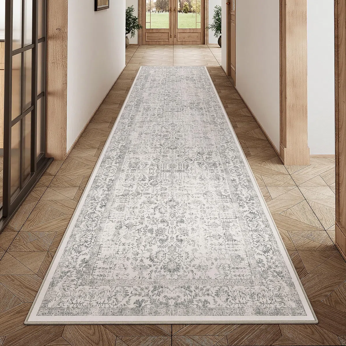 HUGEAR Vintage Passatoia Tappeto Corridoio Grigio Tappeti 60x240cm Cucina Antiscivolo Lavabile in Lavatrice Tapette Camera da Letto Scendiletto Cameretta Ufficio Pelo Corto Lungo Carpet