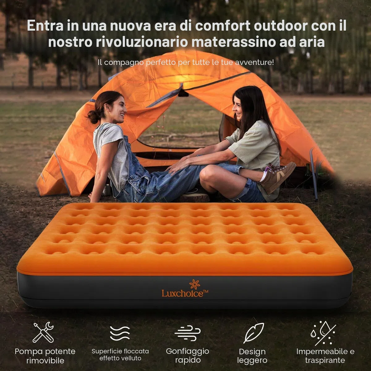 Luxchoice Materasso Gonfiabile con Pompa Portatile 3 Minuti Rapidi Gonfiaggio Letto Gonfiabile Singolo Matrimoniale per gli Ospiti che Pernottano Camping Viagg