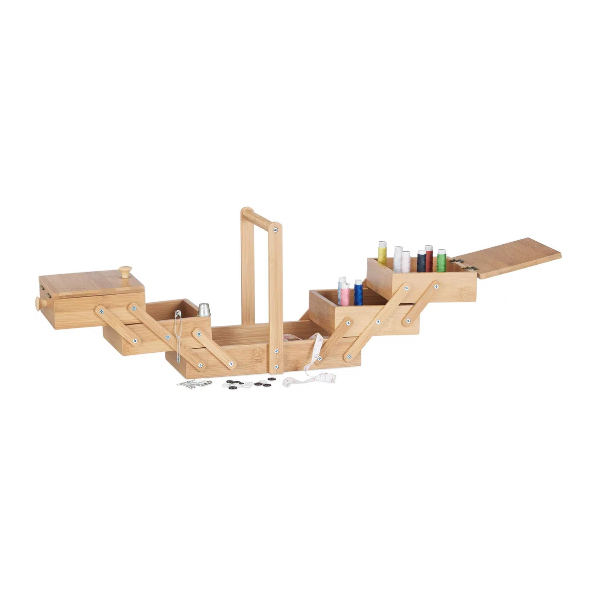 Relaxdays Cestino Cucito Piccolo Bambù Scatola Box Vuoto Porta-cucito Apribile con Coperchio HLP: 20x24x13,5 cm Beige