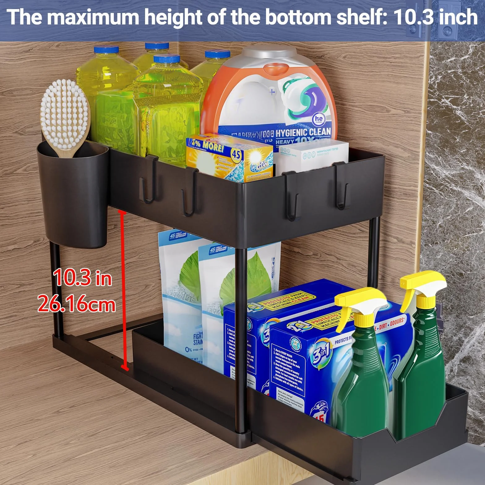 Puricon Organizer Sottolavello Cucina a 2 Livelli, Organizer Sottolavello Portaoggetti Ripiano Multiuso sotto Lavello per Cucina Bagno (Nero, 1)
