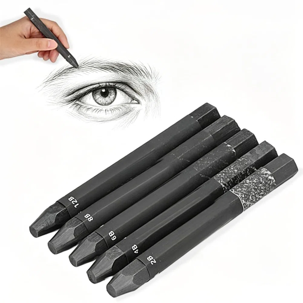 Set di Bastoncini di Grafite, Bastoncini di Grafite Compressi, Confezione da 5 Pezzi per Artisti e Matite per Ombreggiatura, Disegno, Schizzi, Ombreggiatura, Carboncino