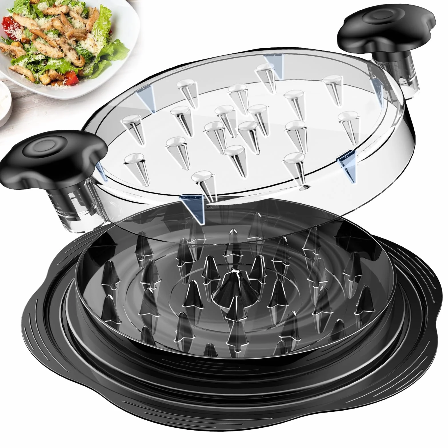 Trituratore di pollo grande con spazzola e forchetta – Tritapolli visibile con striscia antiscivolo, manico ergonomico, senza BPA, adatto per pollo, maiale e manzo (nero)