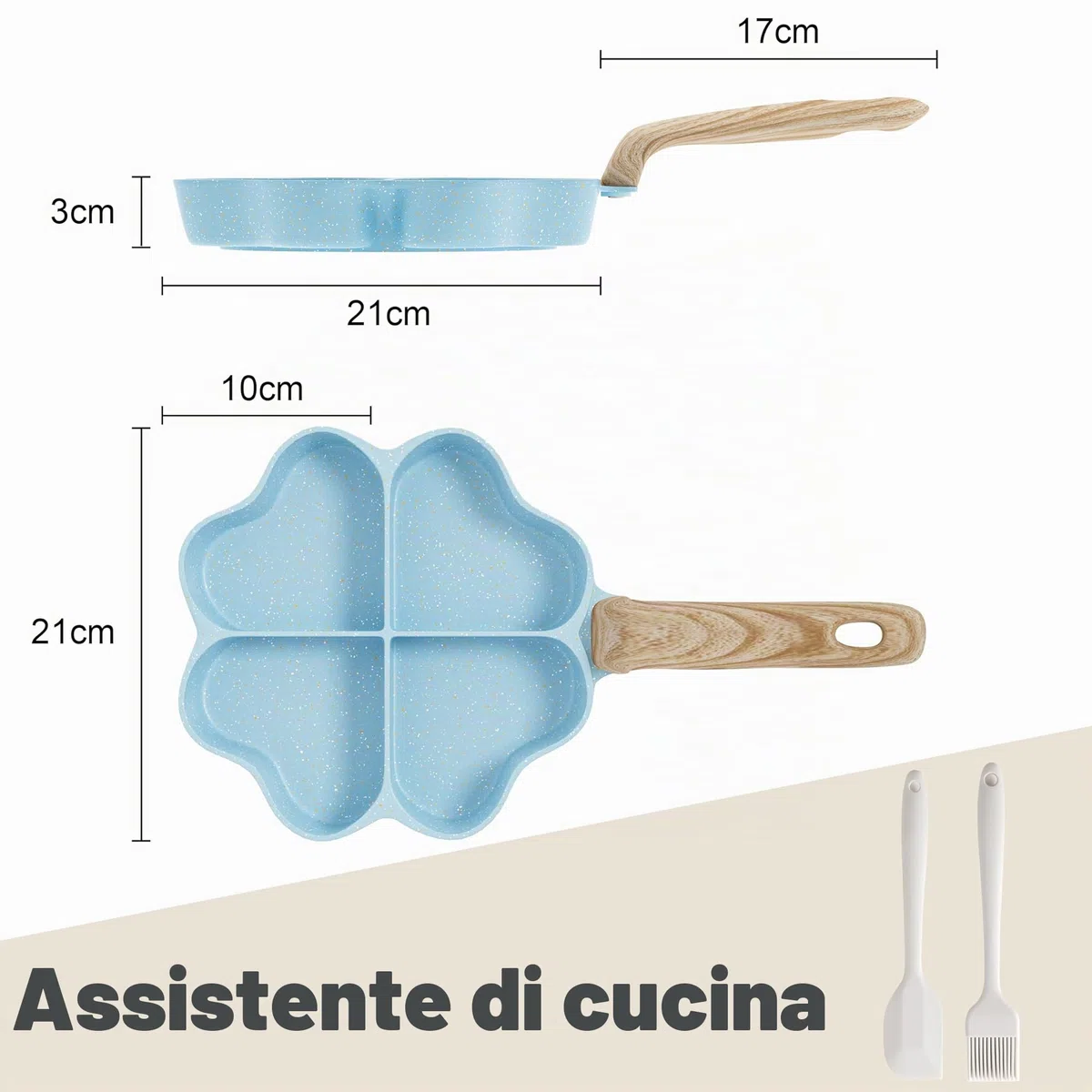 RIOVARM Antiaderente Padelle per omelette e frittate Induzione A 4 fori A forma di cuore Padella per uova Granito Padelle piccole Creativo Carino Sana Pancake Padella per la colazione senza PFOA