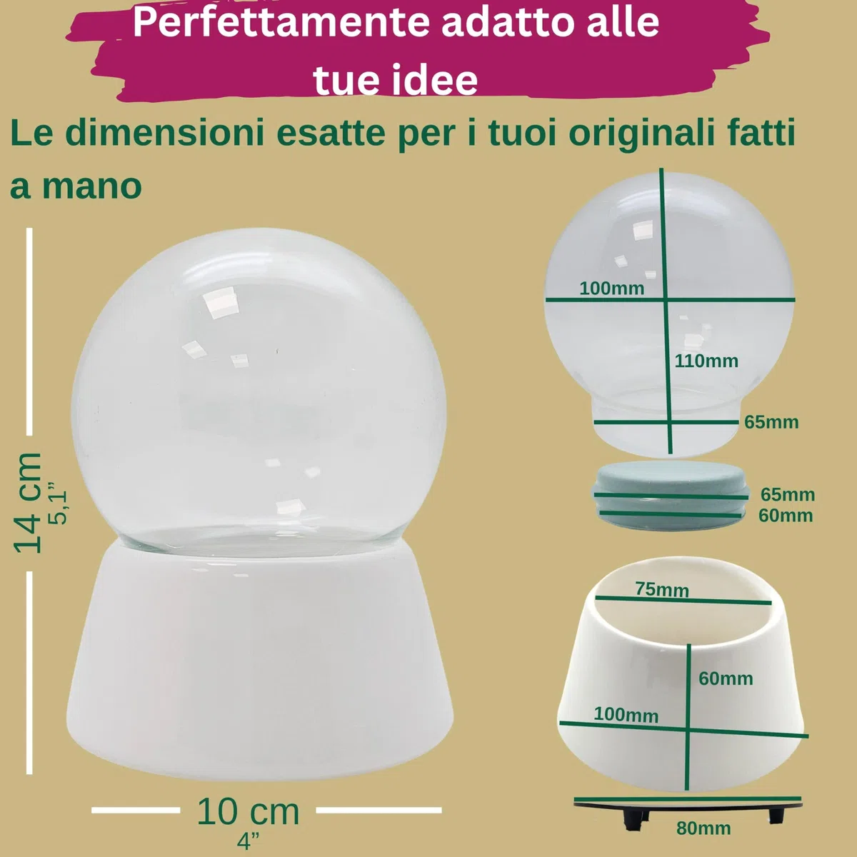 Palla di Neve Fai da Te da 100 mm | Base Bianca Con Sfera di Vetro per Il Montaggio Carillon | 40045