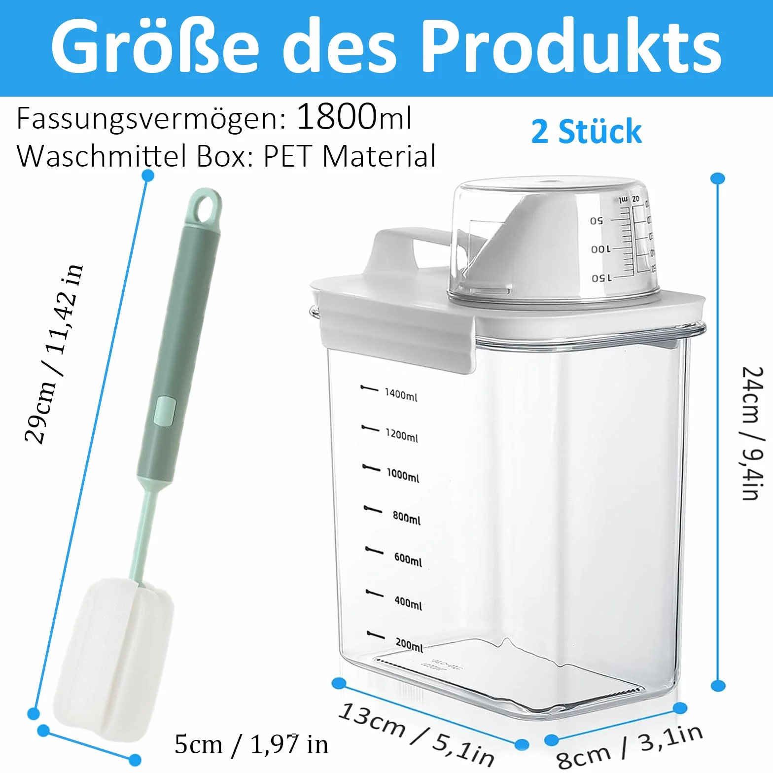 Contenitore per Detersivo, 2 pezzi 1800ml Dispenser Ermetico per Detersivi con Misurino, Scatola per Detersivi Multifunzionale,Scatola per Conservazione del Detersivo in Polvere, Per Polvere da Bucato