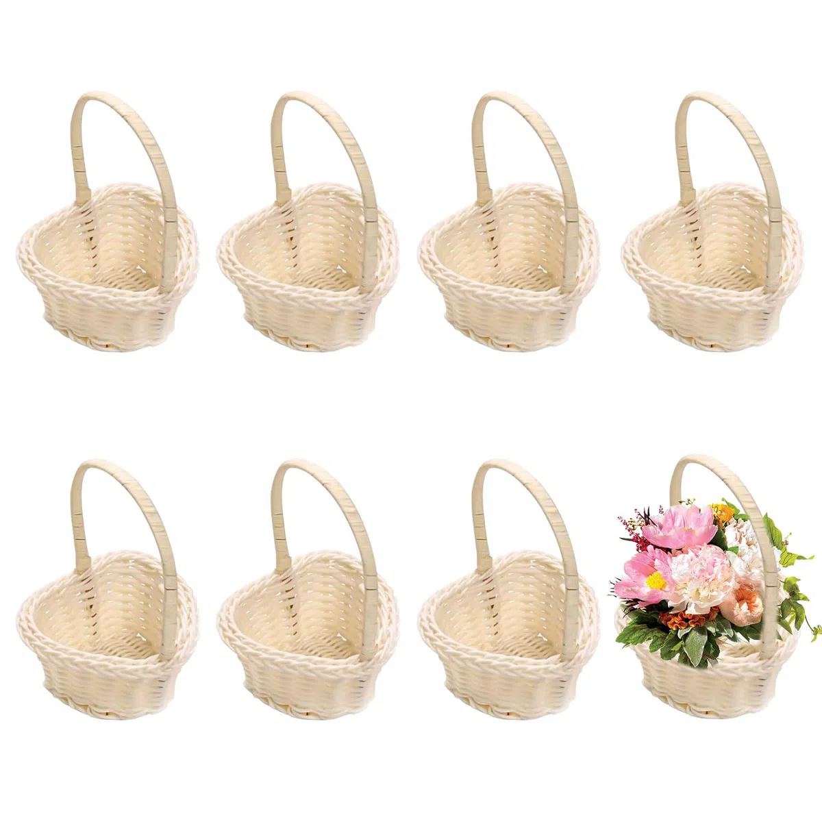 Cestini in Vimini con manico 8 Pezzi Cestini da Matrimonio Cestini in Rattan con Manico Cestini Vimini Cesto Picnic Mini Cestini di Vimini per Matrimoni o Come Decorazione